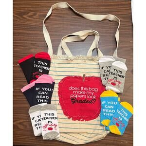 Teacher tote bag and 5 pair sock bundle Education